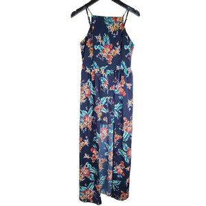 Band Of Gypsies Navy Blue Floral Halter Romper Maxi Dress